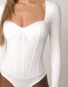 by swan Body din vâscoză cu croială de corset și mânecă lungă Zirnala Imprimeu Alb