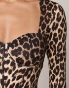 by swan Body din vâscoză cu croială de corset și mânecă lungă Zirnala Imprimeu Imprimeu leopard