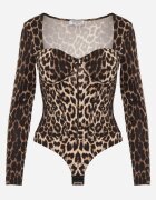 by swan Body din vâscoză cu croială de corset și mânecă lungă Zirnala Imprimeu Imprimeu leopard