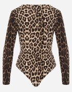 by swan Body din vâscoză cu croială de corset și mânecă lungă Zirnala Imprimeu Imprimeu leopard