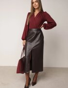 by swan Body din vâscoză cu croială petrecută și mâneci bufante Butteria Bordo