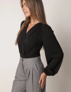 by swan Body din vâscoză cu croială petrecută și mâneci bufante Butteria Negru