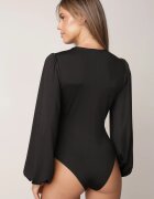 by swan Body din vâscoză cu croială petrecută și mâneci bufante Butteria Negru