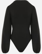 by swan Body din vâscoză cu croială petrecută și mâneci bufante Butteria Negru