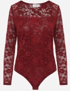 by swan Body elegant din dantelă cu vâscoză cu decolteu pătrat Visco Bordo