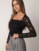 by swan Body elegant din dantelă cu vâscoză cu decolteu pătrat Visco Negru