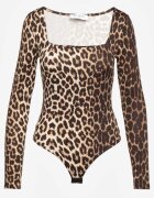 by swan Body Maro cu imprimeu leopard cu mânecă lungă și decolteu pătrat Teraza