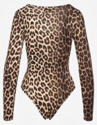 by swan Body Maro cu imprimeu leopard cu mânecă lungă și decolteu pătrat Teraza