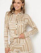 by swan Cămașă Bej din Viscoză Decorată cu Model Geometric Solselia
