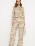 by swan Cămașă Bej din Viscoză Decorată cu Model Geometric Solselia