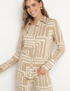 by swan Cămașă Bej din Viscoză Decorată cu Model Geometric Solselia