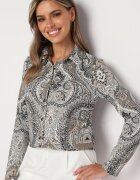 by swan Cămașă Bej-Gri cu Model Oriental și Nasturi Unadisa