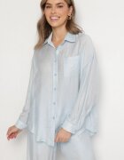 by swan Cămașă Clasică Albastră Deschisă Oversize cu Buzunar Liorea