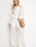 by swan Pantaloni Albi Palazzo cu croială largă cu elastic în talie și talie înaltă Jenanetia