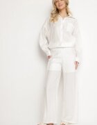by swan Pantaloni Albi Palazzo cu croială largă cu elastic în talie și talie înaltă Jenanetia