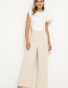 by swan Pantaloni Bej cu croială largă de costum cu talie înaltă Rissetta