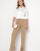 by swan Pantaloni Bej închis Eleganți cu Viscoză și Talie Înaltă Tatilira