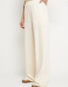 by swan Pantaloni bej largi din Viscoză Decorate cu Zirconii Zeonaria