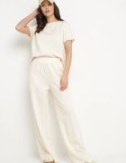 by swan Pantaloni bej largi din Viscoză Decorate cu Zirconii Zeonaria