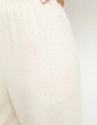 by swan Pantaloni bej largi din Viscoză Decorate cu Zirconii Zeonaria