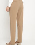 by swan Pantaloni de costum bej închis din viscoză cu talie înaltă și buzunare Senolira