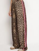 by swan Pantaloni largi maro-roșu cu imprimeu leopard din viscoză și cu talie elastică decorați cu vipușcă Velonara