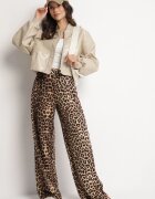 by swan Pantaloni largi maro-roșu cu imprimeu leopard din viscoză și cu talie elastică decorați cu vipușcă Velonara
