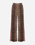 by swan Pantaloni largi maro-roșu cu imprimeu leopard din viscoză și cu talie elastică decorați cu vipușcă Velonara