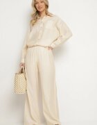 by swan Pantaloni Palazzo bej deschis cu croială largă cu talie elastică și talie înaltă Jenanetia