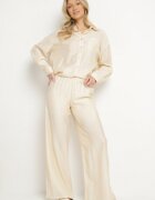 by swan Pantaloni Palazzo bej deschis cu croială largă cu talie elastică și talie înaltă Jenanetia