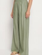 by swan Pantaloni Verzi Palazzo cu Croială Largă cu Elastic în Talie și Talie Înaltă Jenanetia