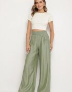 by swan Pantaloni Verzi Palazzo cu Croială Largă cu Elastic în Talie și Talie Înaltă Jenanetia