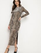 by swan Rochie ajustată din velur bej cu viscoză cu imprimeu leopard cu șlițuri și jupon Kyradi