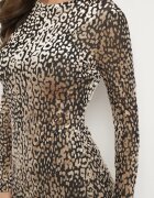 by swan Rochie ajustată din velur bej cu viscoză cu imprimeu leopard cu șlițuri și jupon Kyradi