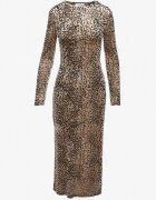 by swan Rochie ajustată din velur bej cu viscoză cu imprimeu leopard cu șlițuri și jupon Kyradi