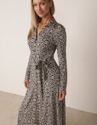 by swan Rochie Alb-Negră Cambrată Maxi cu Curea Textilă cu Imprimeu Geometric Filint