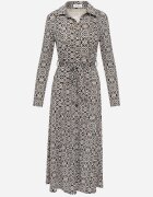 by swan Rochie Alb-Negră Cambrată Maxi cu Curea Textilă cu Imprimeu Geometric Filint