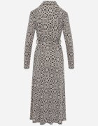 by swan Rochie Alb-Negră Cambrată Maxi cu Curea Textilă cu Imprimeu Geometric Filint