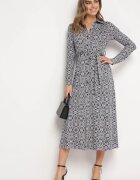 by swan Rochie Alb-Violetă Taliată Maxi cu centură textilă cu imprimeu geometric Filint