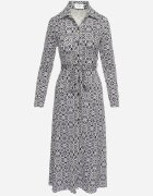 by swan Rochie Alb-Violetă Taliată Maxi cu centură textilă cu imprimeu geometric Filint