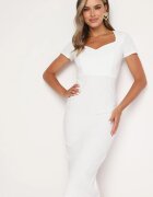 by swan Rochie Albă Cambrată Cocktail cu Viscoză și Fentă la Spate Castorea