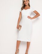 by swan Rochie Albă Cambrată Cocktail cu Viscoză și Fentă la Spate Castorea