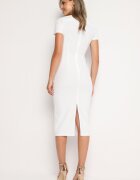 by swan Rochie Albă Cambrată Cocktail cu Viscoză și Fentă la Spate Castorea