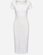 by swan Rochie Albă Cambrată Cocktail cu Viscoză și Fentă la Spate Castorea