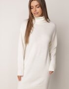 by swan Rochie Albă de Lână Oversize cu Guler Înalt Heire