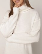 by swan Rochie Albă de Lână Oversize cu Guler Înalt Heire