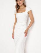 by swan Rochie Albă Midi cu Decolteu Pătrat Revinane