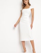 by swan Rochie Albă Midi cu Decolteu Pătrat Revinane