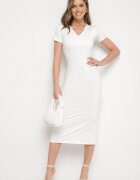 by swan Rochie Albă Mulată Bodycon cu Decolteu în V Efricene