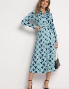 by swan Rochie Albastră Maxi cu curea legată și cu model geometric Annalea
